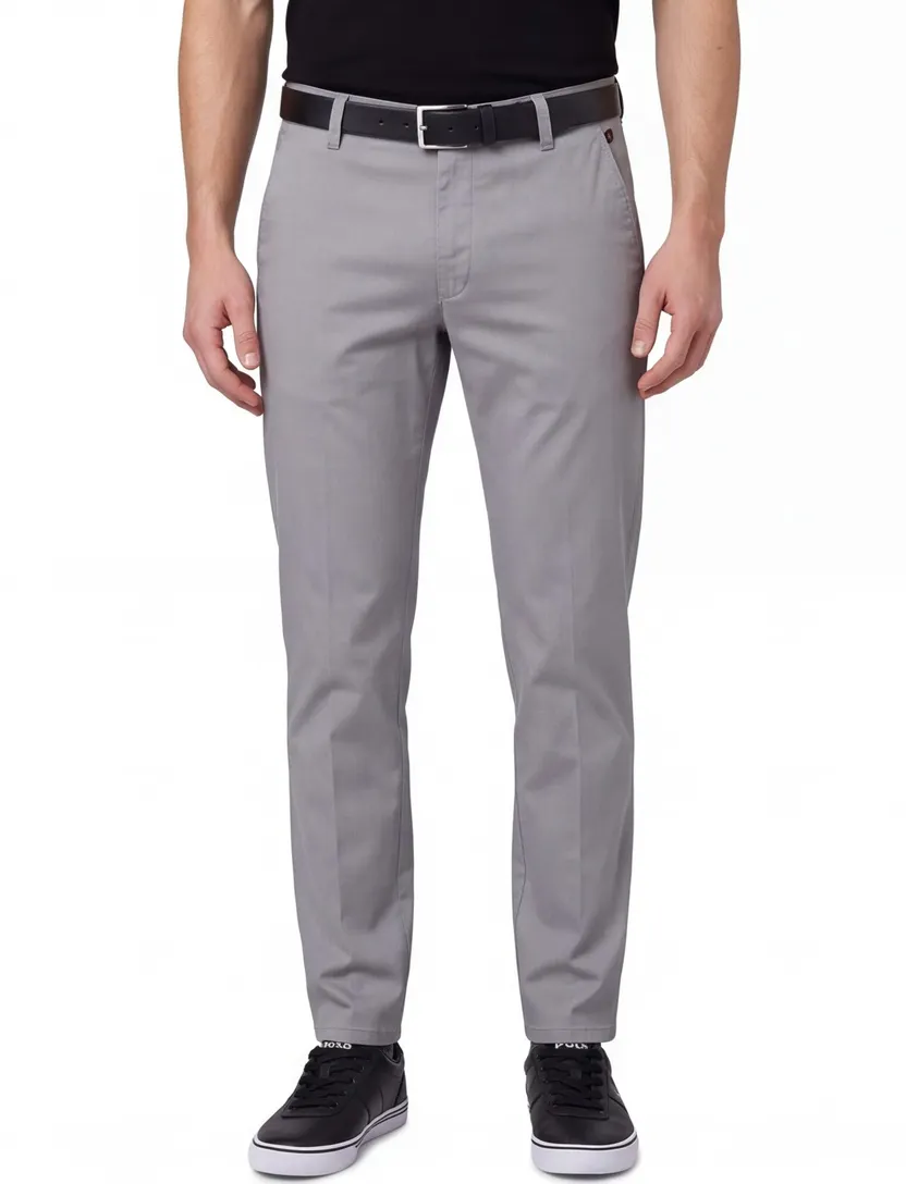 Meyer New York katoenen chino effen lichtgrijs