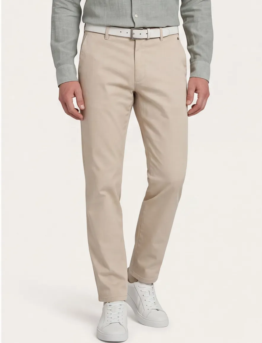 Beige broek Meyer effen katoen