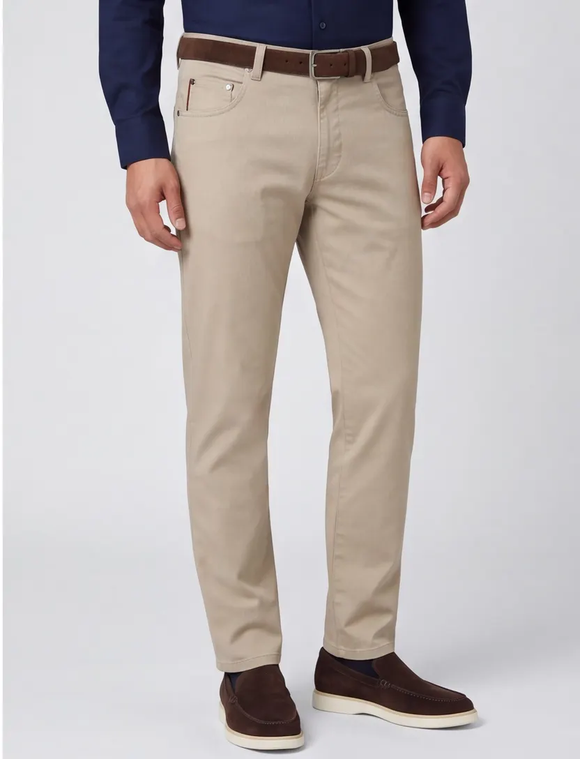 Effen beige Meyer katoenen broek Diego