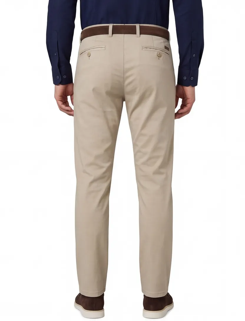 Effen beige Meyer katoenen broek Diego