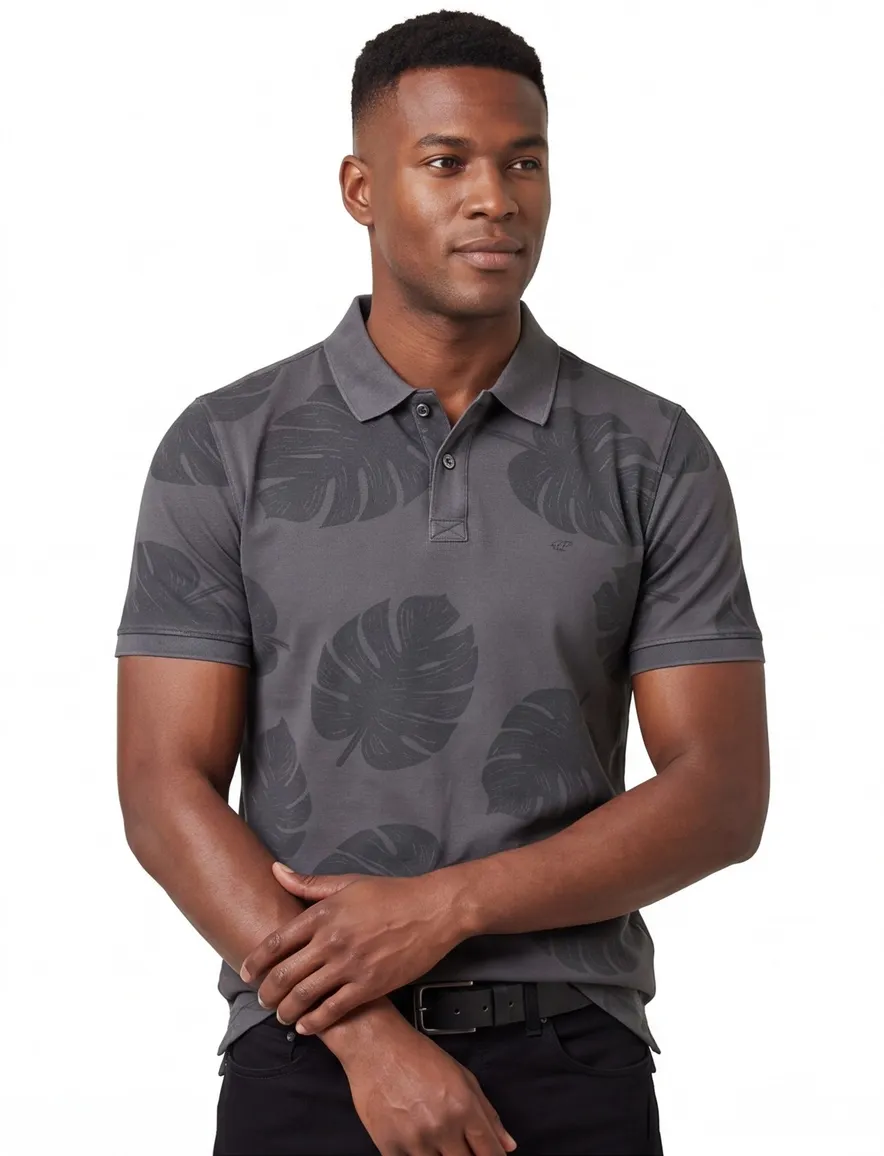 Camel Active polo grijs geprint katoen