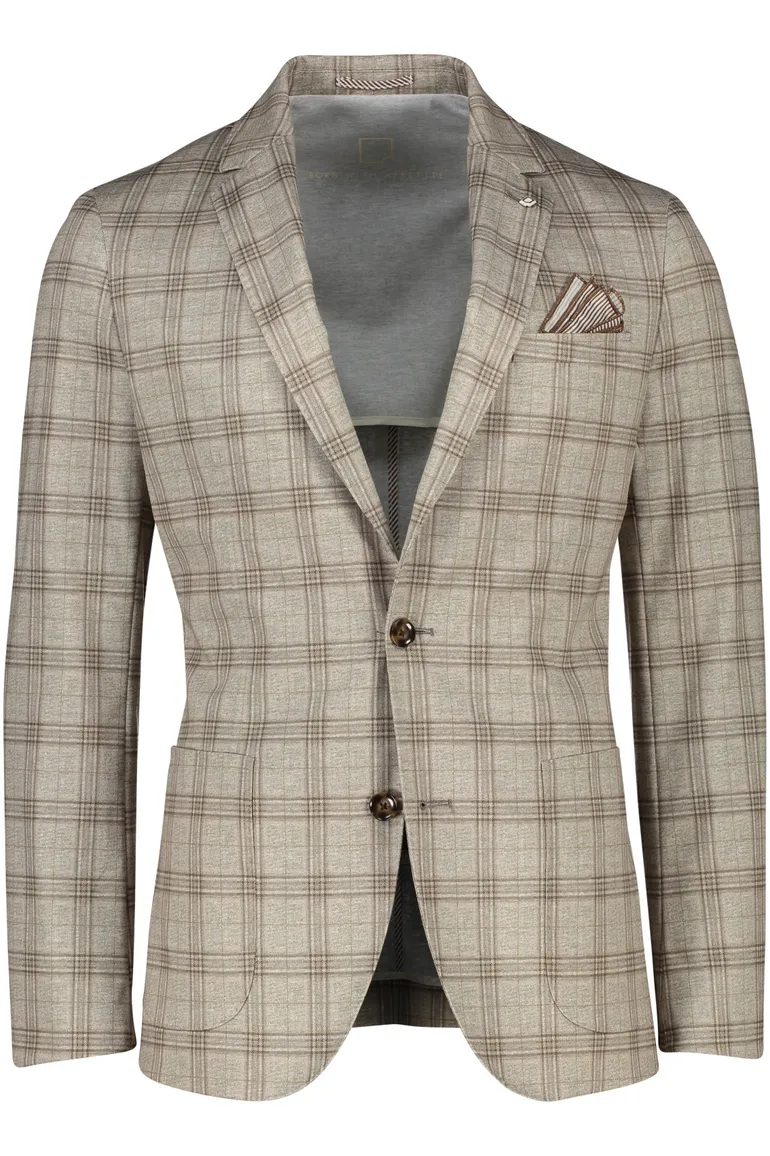colbert Portofino slim fit bruin geruit