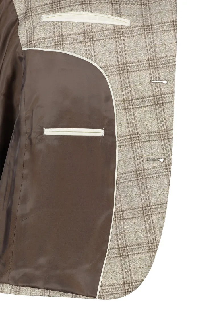 colbert Portofino slim fit bruin geruit