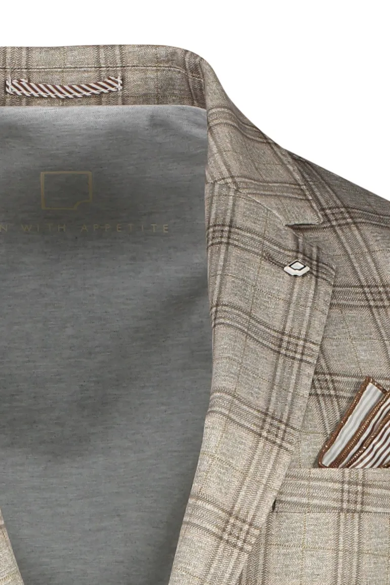 colbert Portofino slim fit bruin geruit