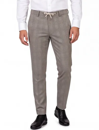 Born With Appetite Broek Born With Appetite geruit grijs touwsluiting chino