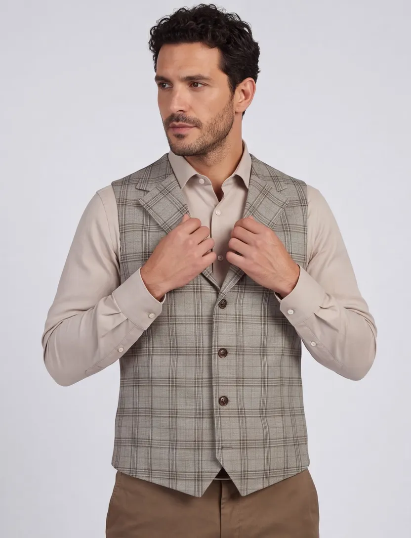 Born With Appetite gilet beige geruit bruine knopen slim fit