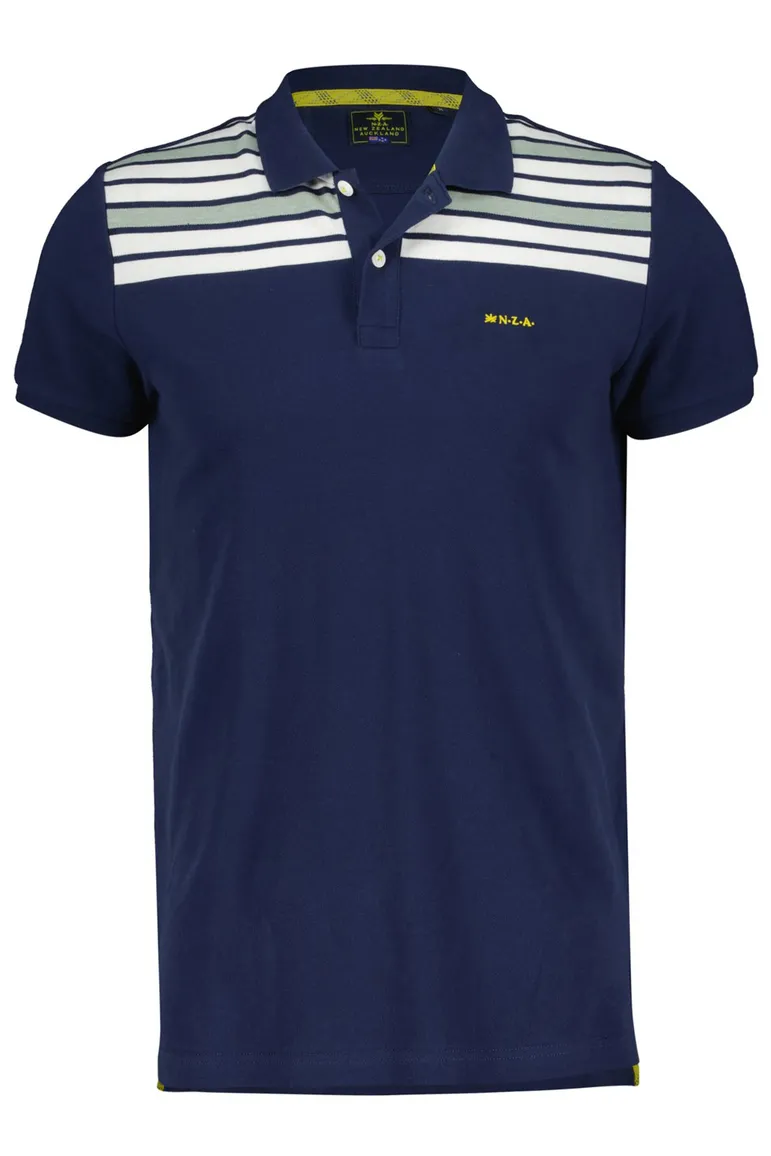 New Zealand polo normale fit donkerblauw geprint katoen 2-knoops
