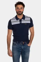 New Zealand polo normale fit donkerblauw geprint katoen 2-knoops
