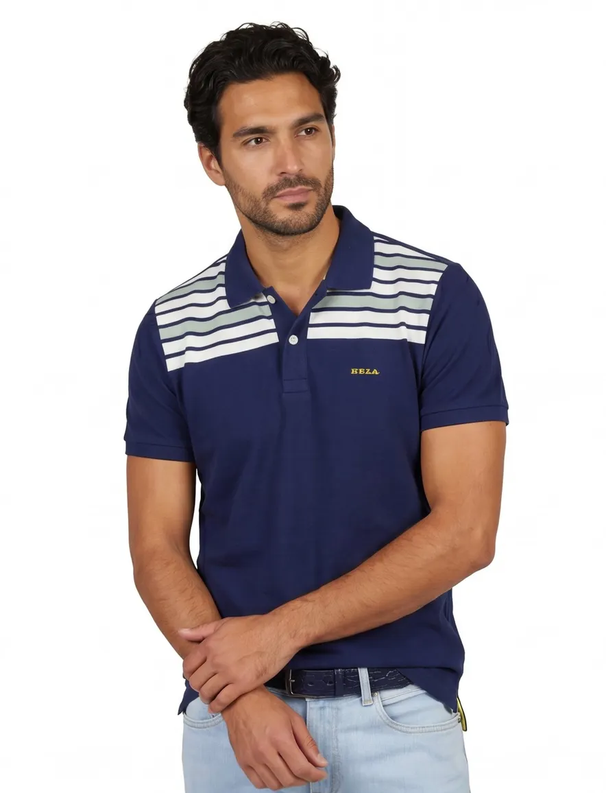 New Zealand polo normale fit donkerblauw geprint katoen 2-knoops