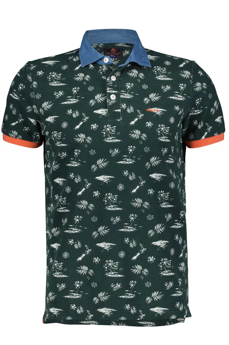 polo New Zealand groen geprint katoen normale fit