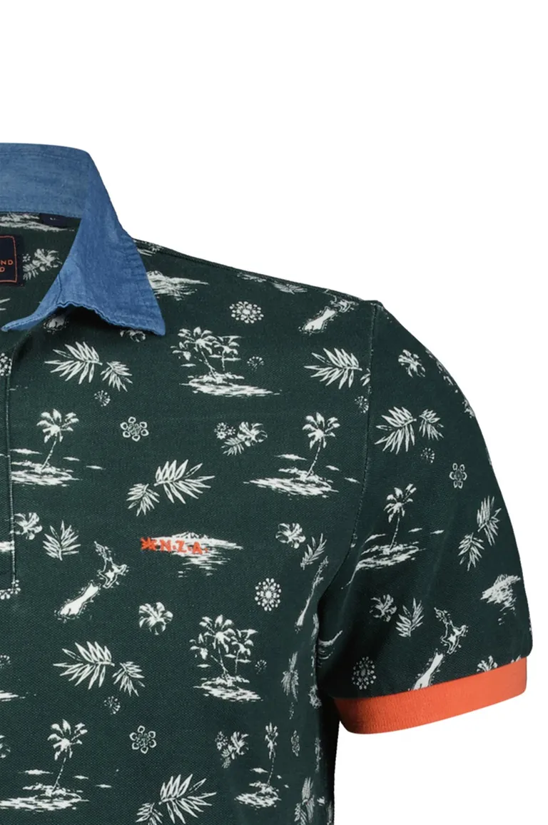 polo New Zealand groen geprint katoen normale fit
