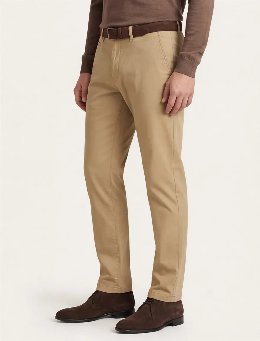 Gardeur Pantalon katoen lichtbruin effen
