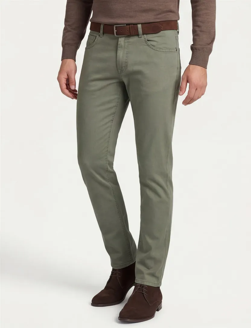 Gardeur jeans groen effen katoen