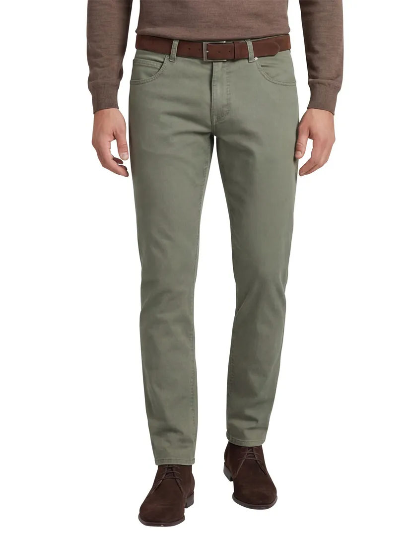Gardeur jeans groen effen katoen