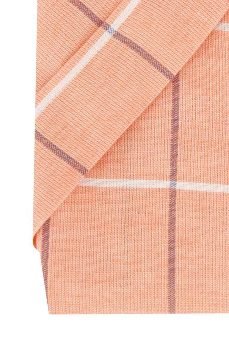 Giordano casual overhemd korte mouw wijde fit oranje geruit 100% katoen