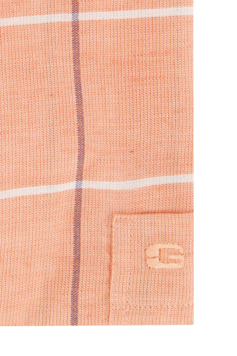 Giordano casual overhemd korte mouw wijde fit oranje geruit 100% katoen