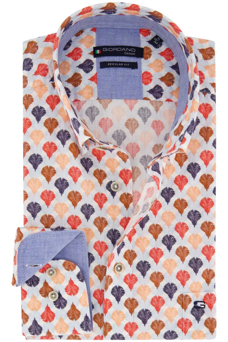 Giordano casual overhemd katoen wijde fit lichtblauw multicolor geprint