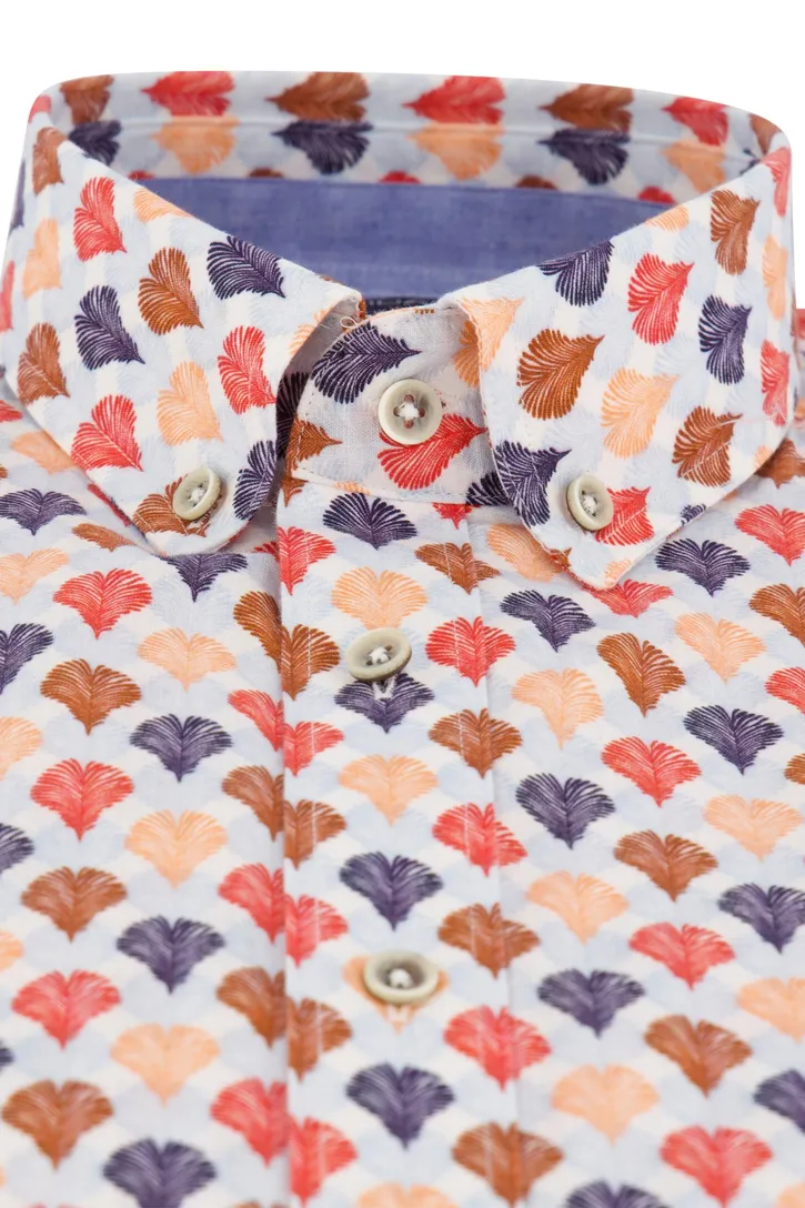 Giordano casual overhemd katoen wijde fit lichtblauw multicolor geprint