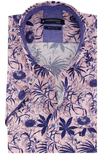 Giordano Giordano casual overhemd korte mouw normale fit roze geprint katoen