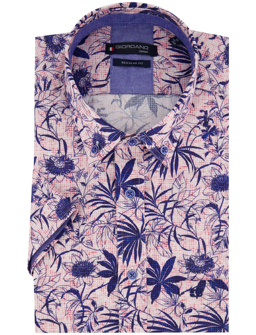 Giordano overhemd rood blauw geprint