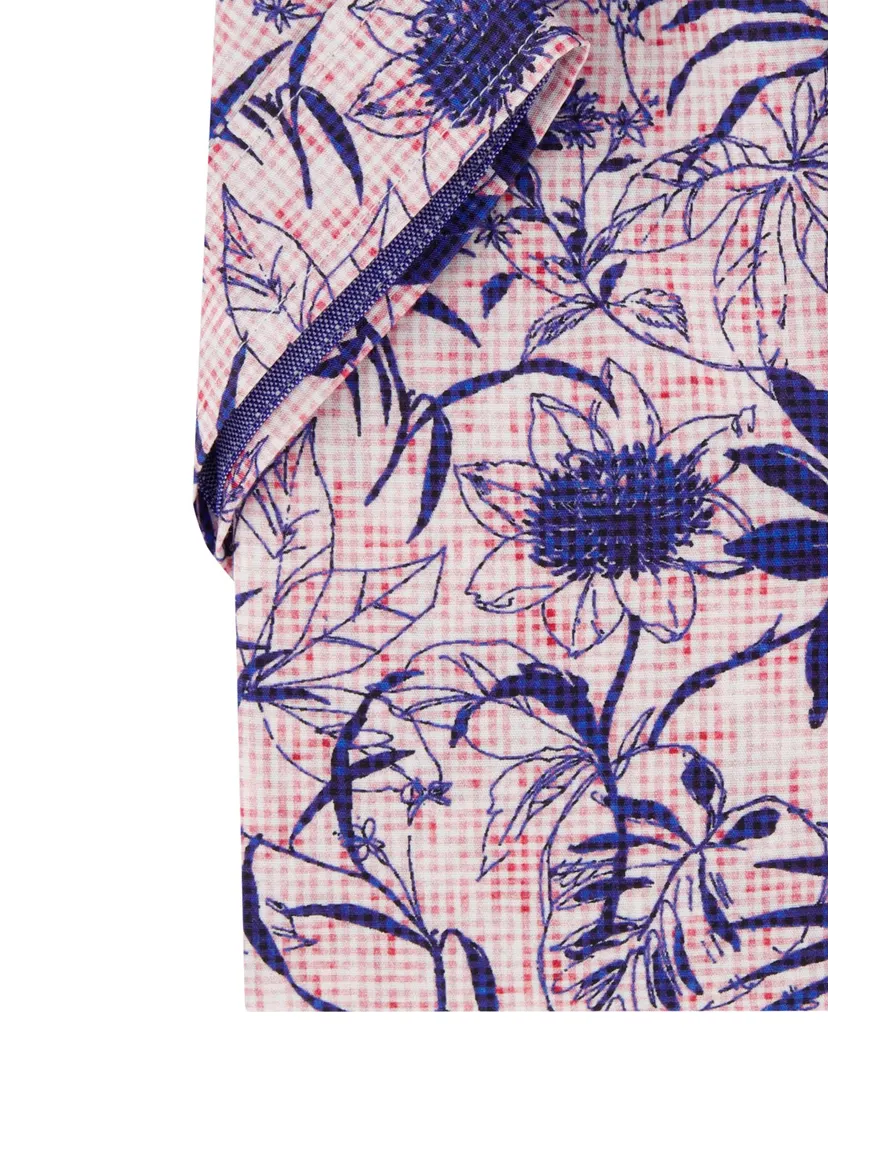Giordano casual overhemd korte mouw normale fit roze geprint katoen