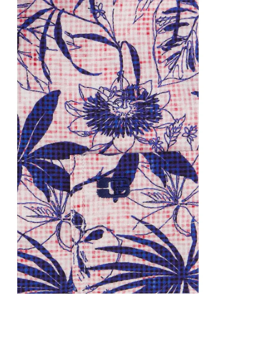 Giordano casual overhemd korte mouw normale fit roze geprint katoen