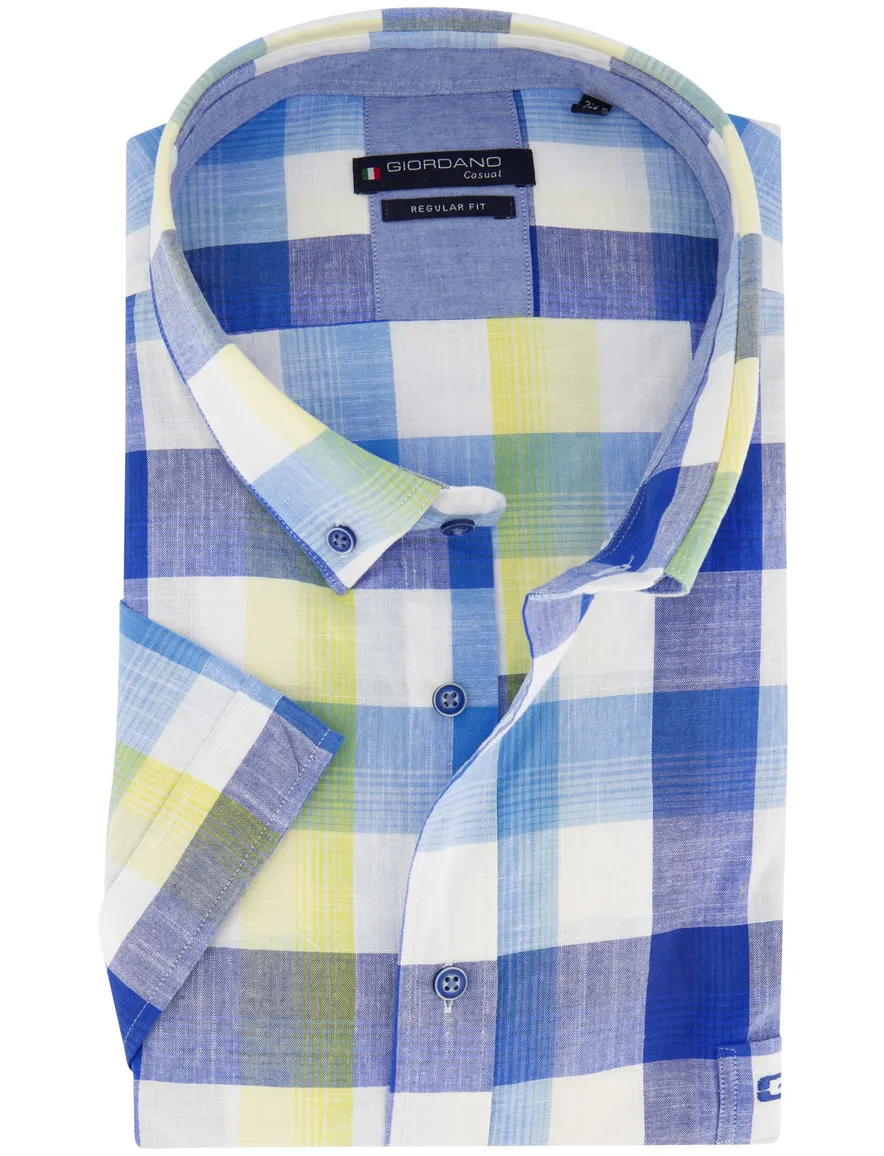 Giordano overhemd blauw geel geruit