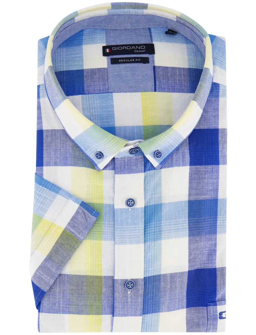 Giordano overhemd blauw geel geruit