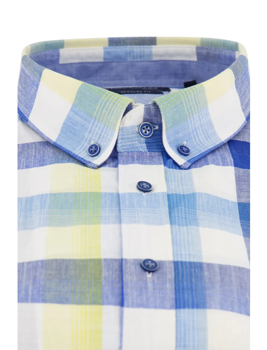 Giordano overhemd blauw geel geruit