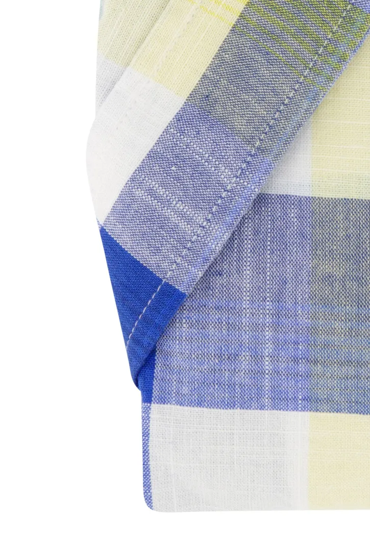 Giordano casual overhemd korte mouw normale fit blauw geruit katoen