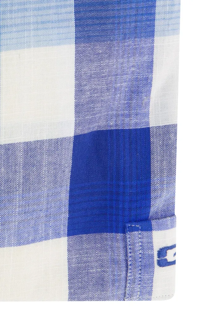 Giordano casual overhemd korte mouw normale fit blauw geruit katoen