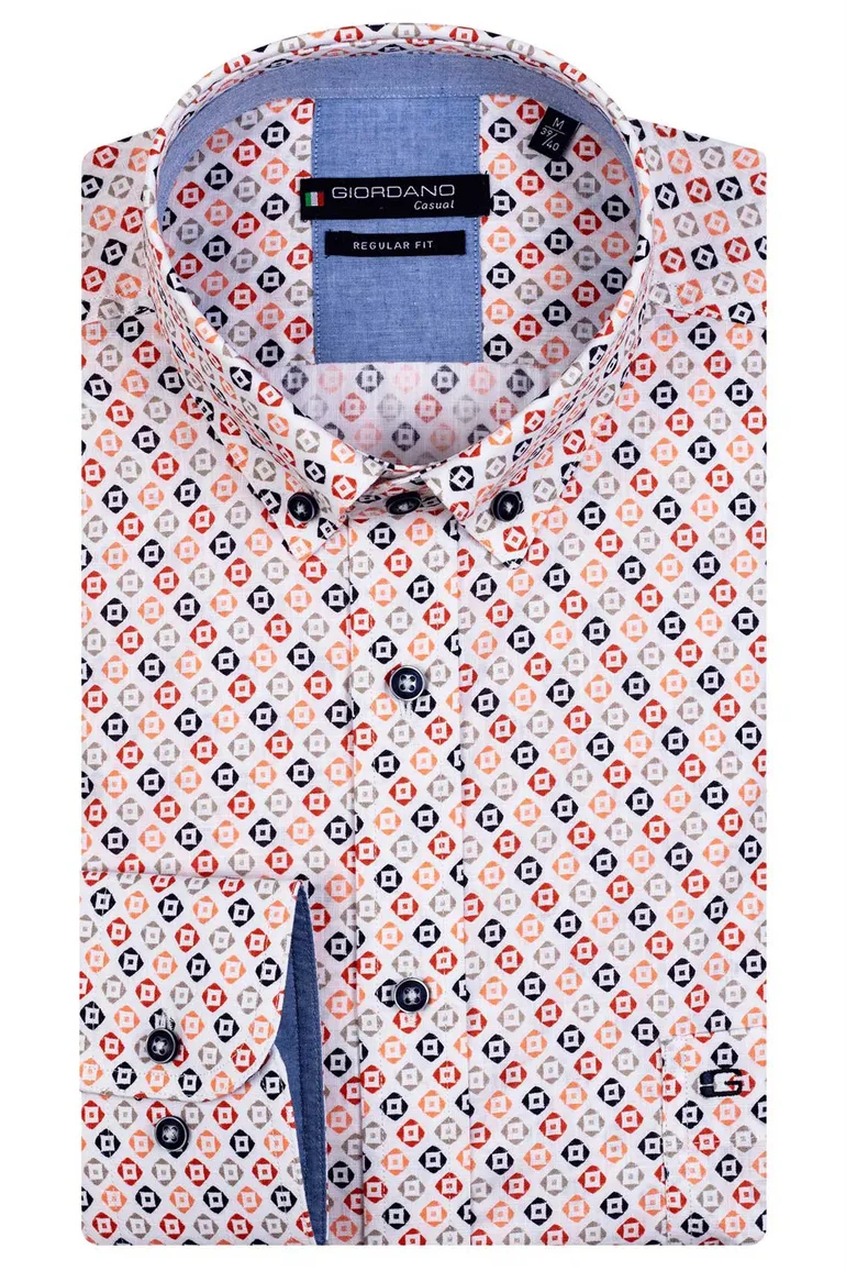 casual overhemd Giordano rood geprint katoen normale fit