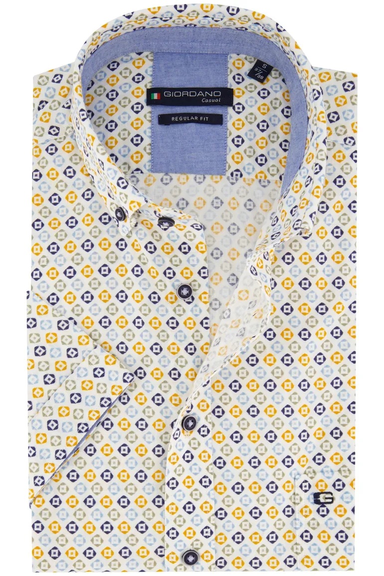 casual overhemd Giordano blauw geprint katoen normale fit
