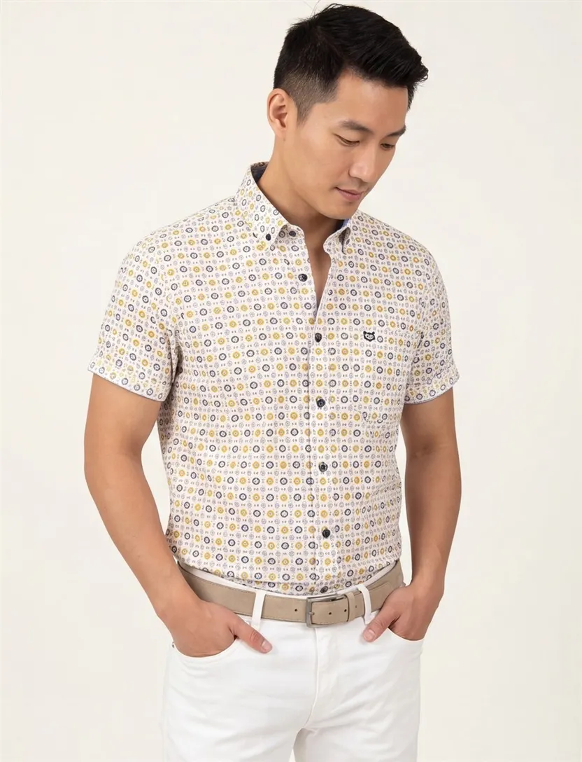Giordano casual overhemd blauw geprint 100% katoen normale fit