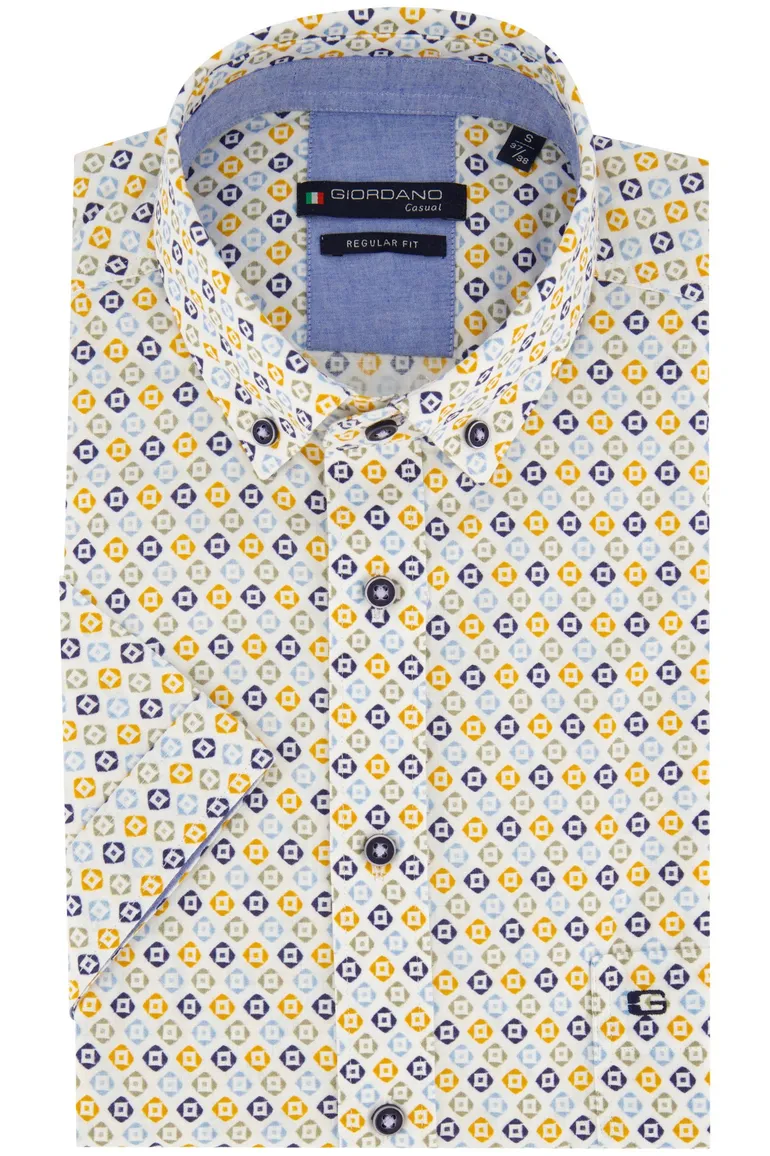 casual overhemd Giordano blauw geprint katoen normale fit