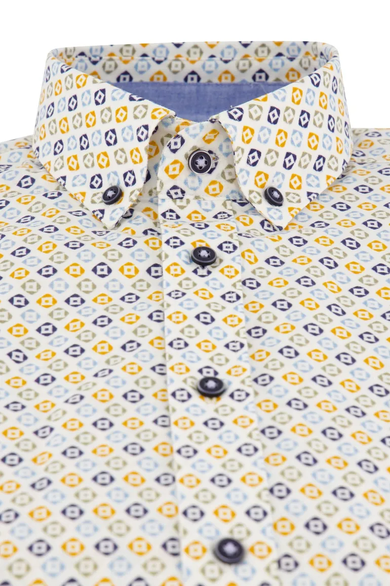 casual overhemd Giordano blauw geprint katoen normale fit