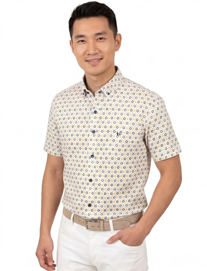 Giordano casual overhemd blauw geprint 100% katoen normale fit