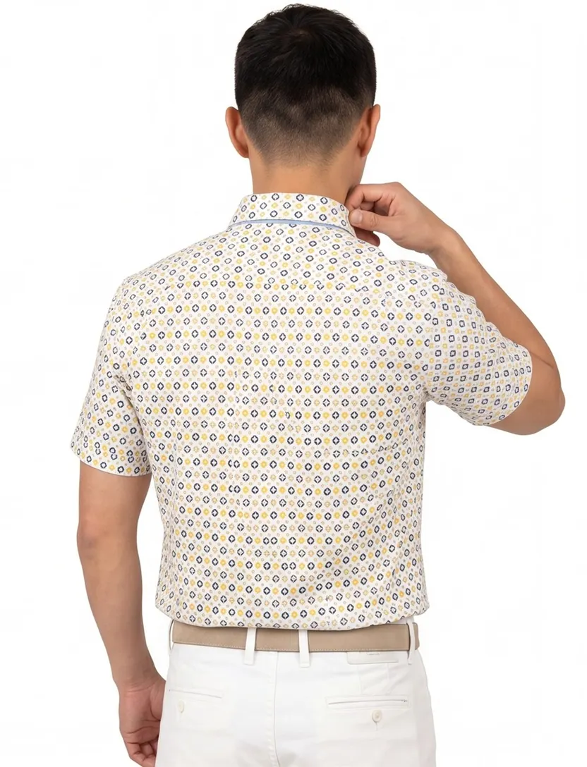 Giordano casual overhemd blauw geprint 100% katoen normale fit