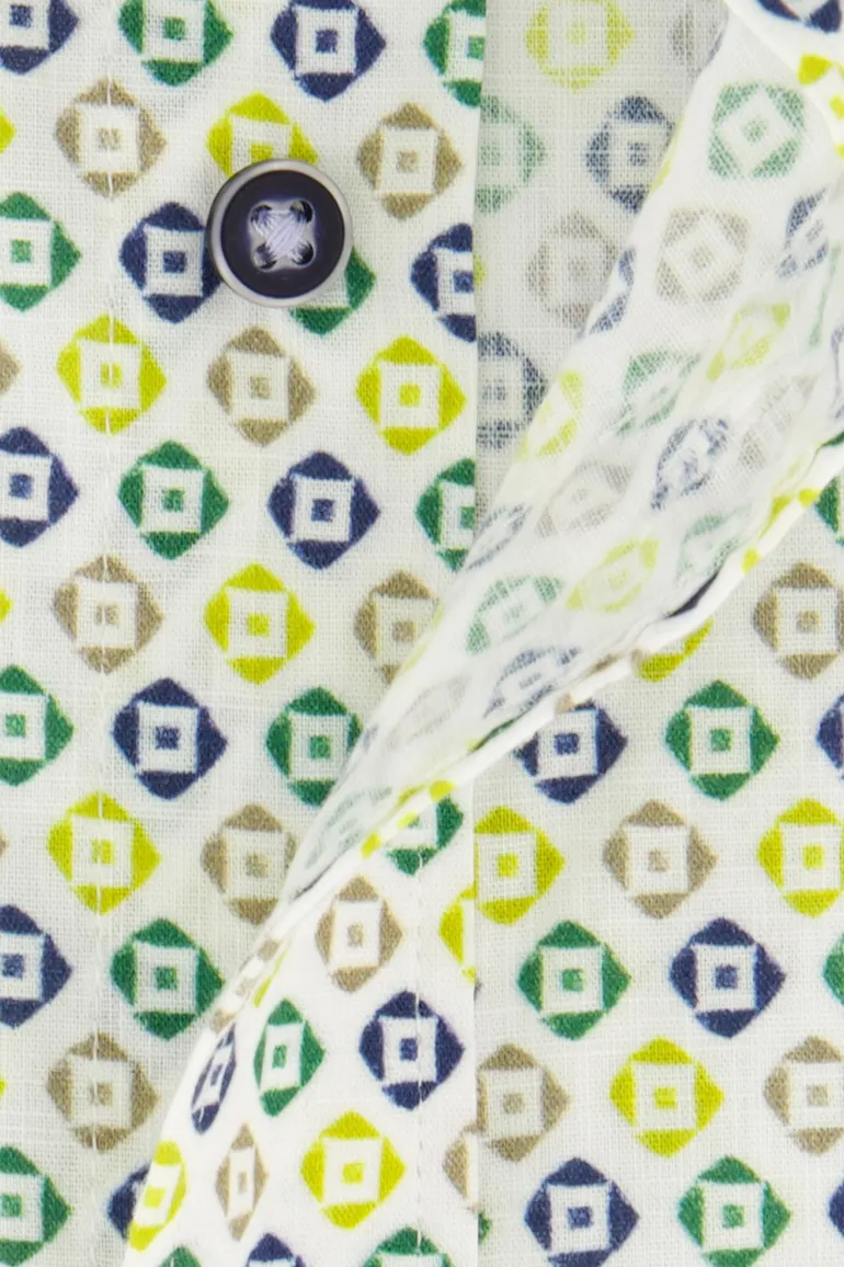 Giordano casual overhemd korte mouw normale fit groen geprint katoen