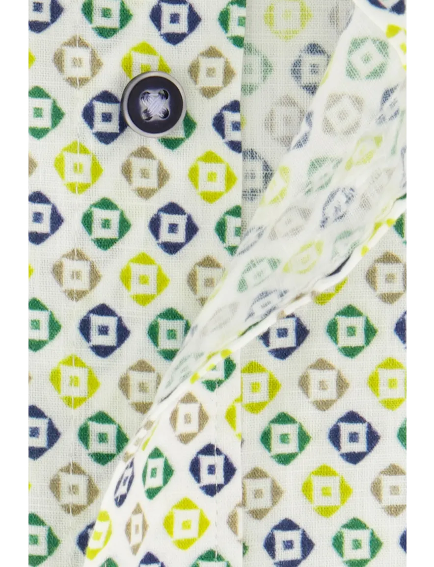 Giordano casual overhemd korte mouw normale fit groen geprint katoen