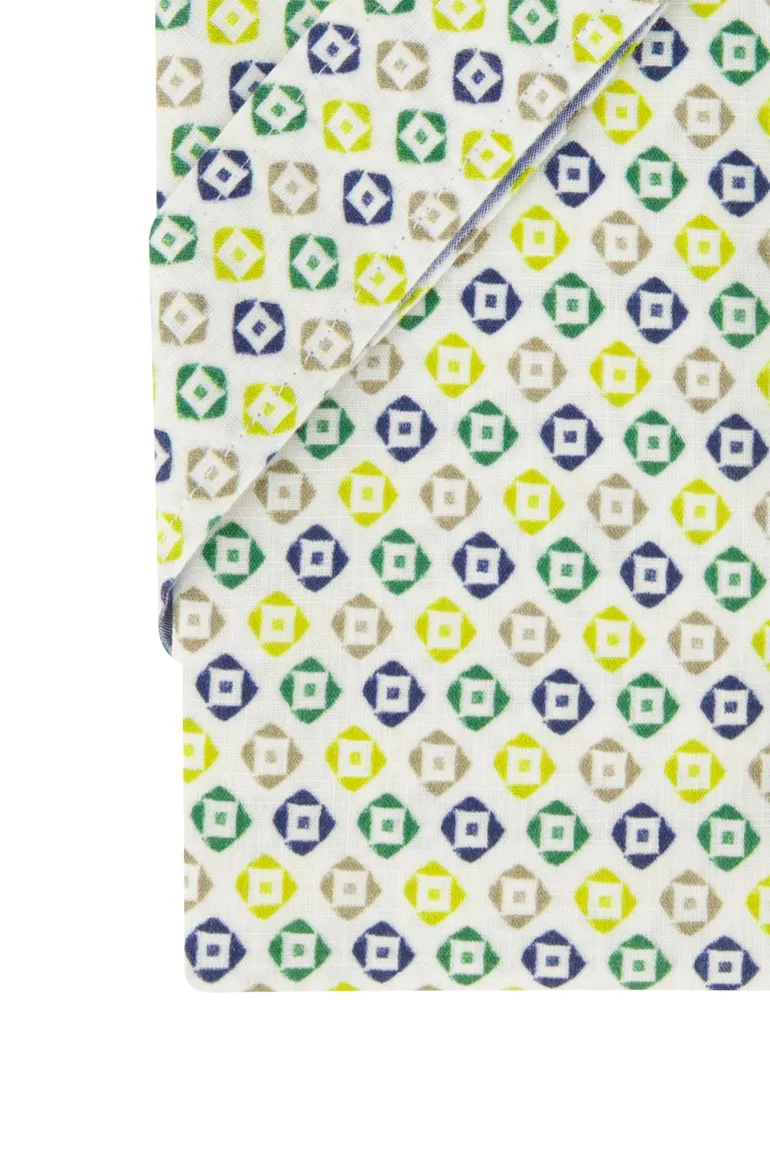Giordano casual overhemd korte mouw normale fit groen geprint katoen