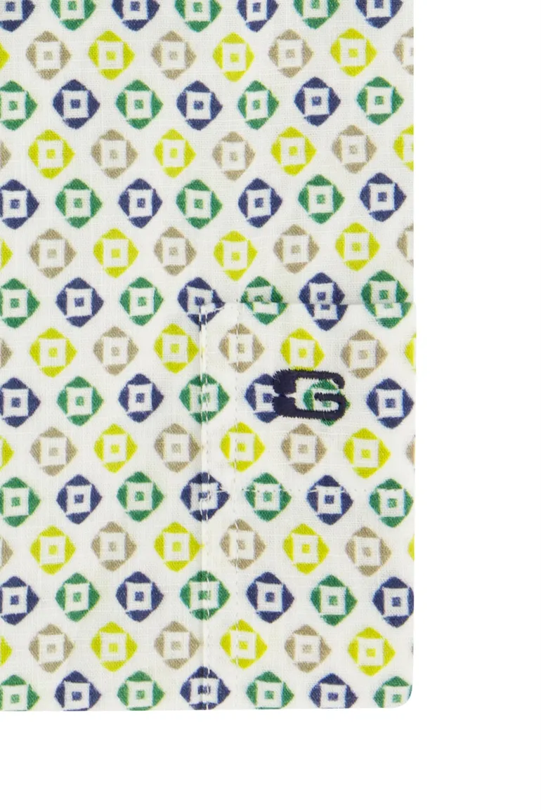 Giordano casual overhemd korte mouw normale fit groen geprint katoen