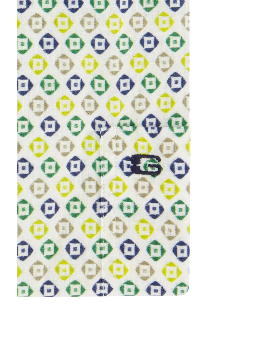 Giordano casual overhemd korte mouw normale fit groen geprint katoen