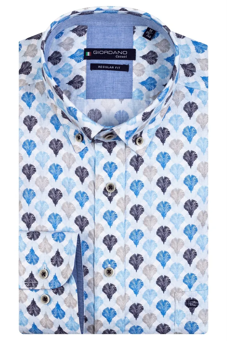 casual overhemd Giordano blauw geprint katoen normale fit