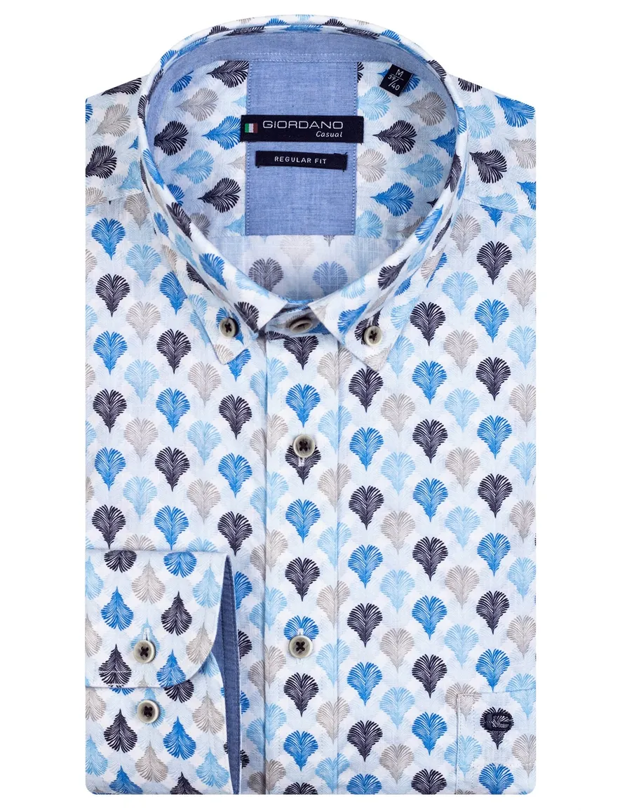 casual overhemd Giordano blauw geprint katoen normale fit