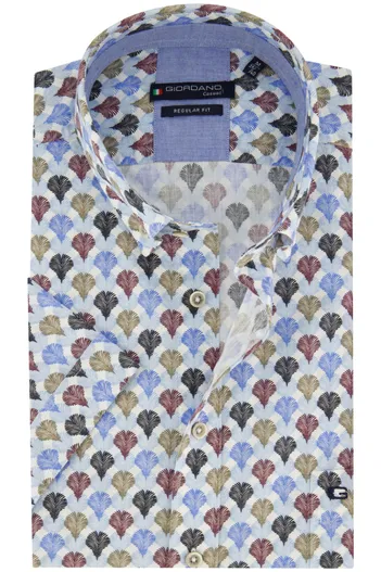 Giordano Giordano overhemd korte mouw normale fit blauw print katoen
