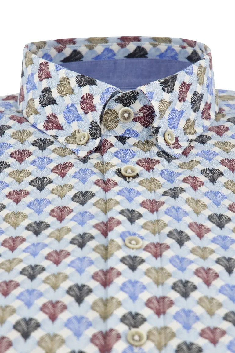 Giordano casual overhemd korte mouw normale fit blauw geprint katoen