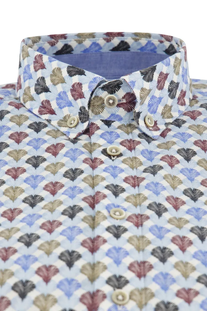 Giordano overhemd korte mouw normale fit blauw print katoen