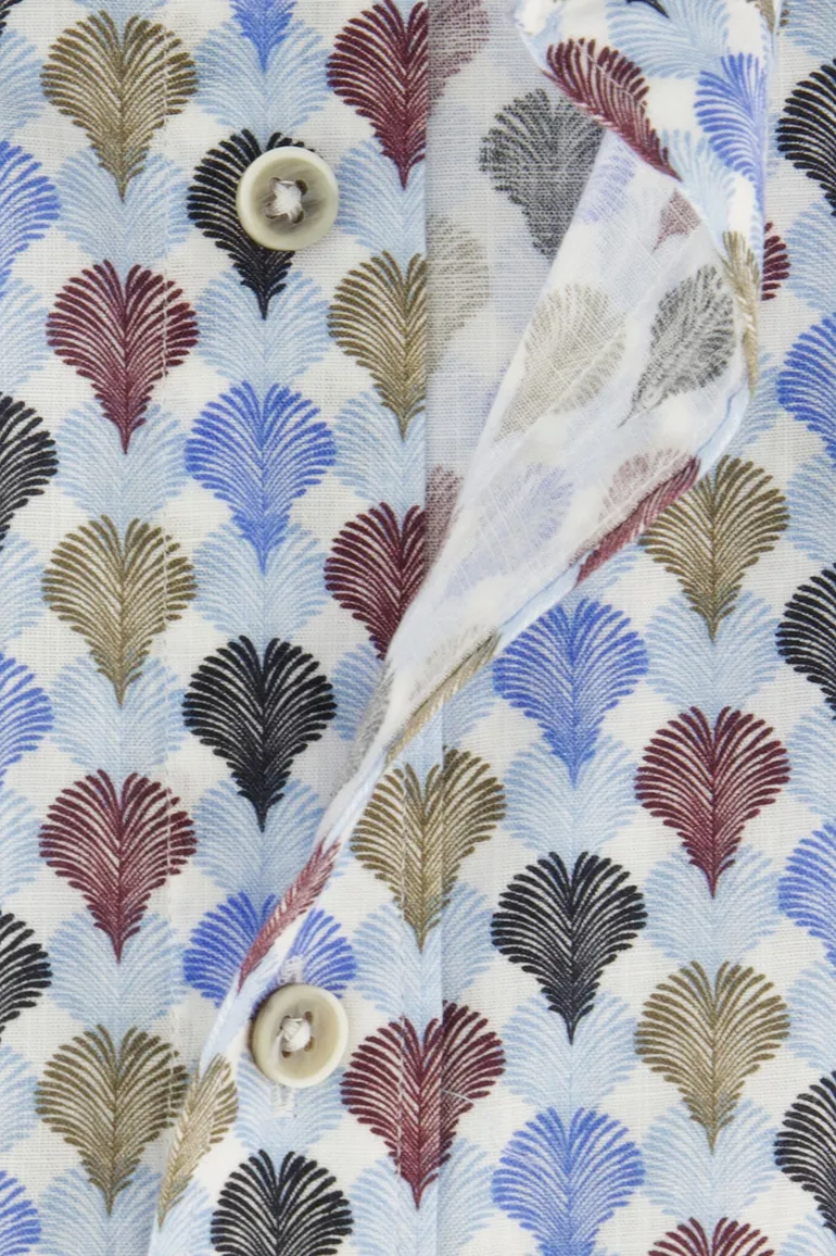Giordano casual overhemd korte mouw normale fit blauw geprint katoen