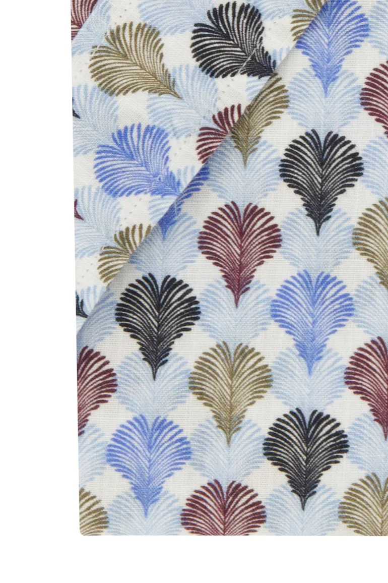 Giordano casual overhemd korte mouw normale fit blauw geprint katoen